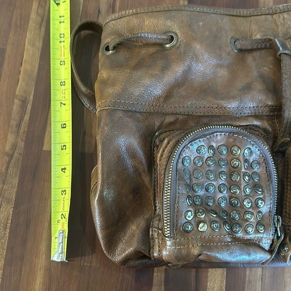 FRYE Brooke Brown Leather Studded Drawstring Shoulder Crossbody Bag - Picture 9 of 9